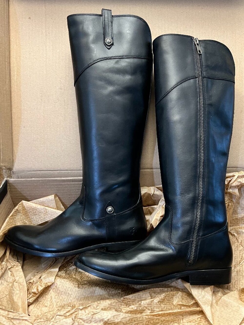 Frye Melissa Tab Tall Black Leather Boots NIB 7.5